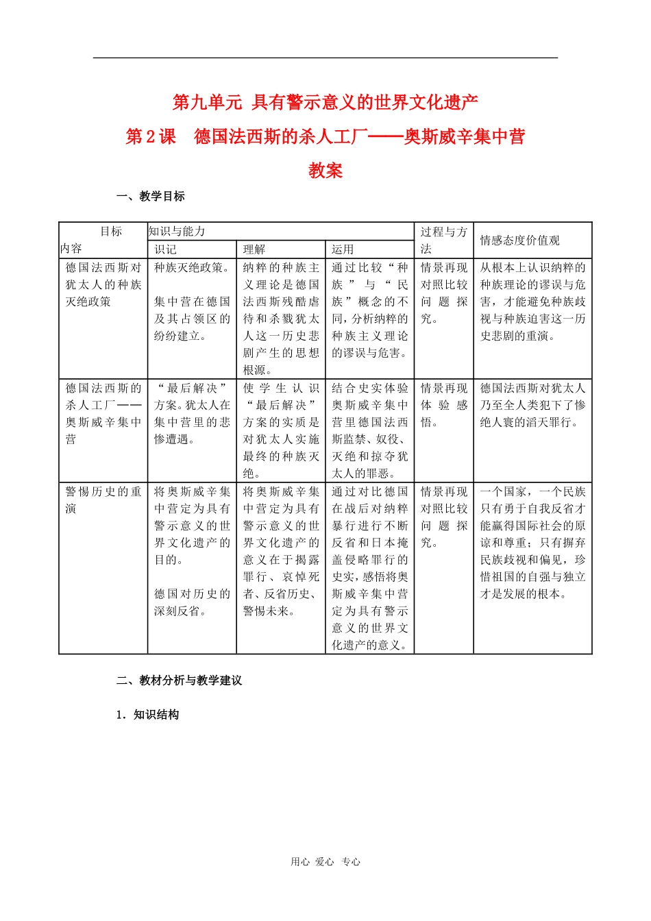 高中历史：9.2《德国法西斯的杀人工厂──奥斯威辛集中营》教案（新人教版选修6）_第1页
