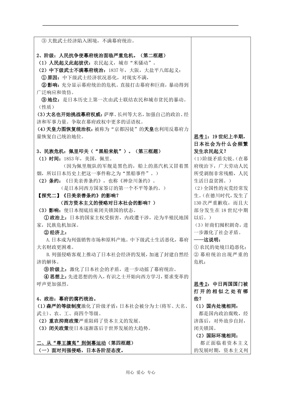 高中历史：8.1  走向崩溃的幕府政权 教案人民版选修1_第3页