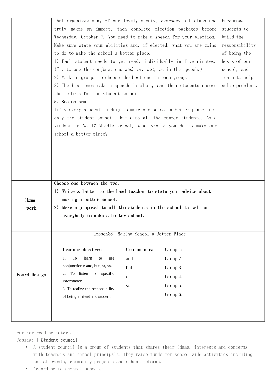 九年级英语下册 Unit 7 Lesson38 Making School a Better Place教学设计 （新版）冀教版_第3页