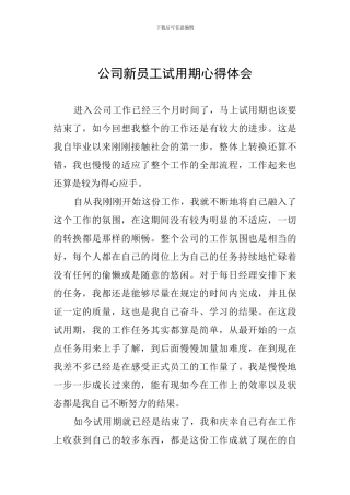 公司新员工试用期心得体会