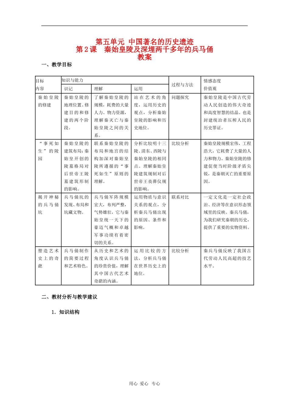 高中历史：5.2《秦始皇陵及深埋两千多年的兵马俑》教案（新人教版选修6）_第1页