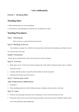 七年级英语Let’s celebrate教案(3)牛津版