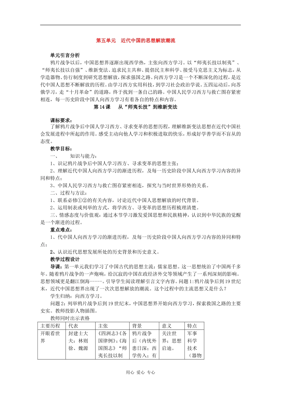 高中历史：5.14《从“师夷长技”到维新变法》教案（新人教必修3）_第1页