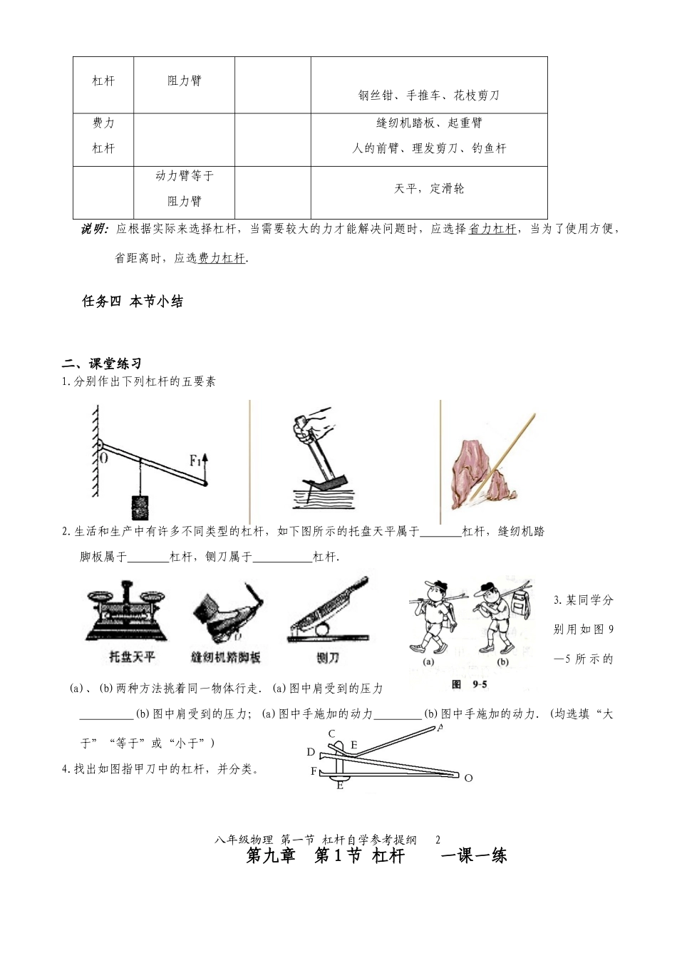八年级物理第九章 自学参考提纲(一)沪科版__第2页