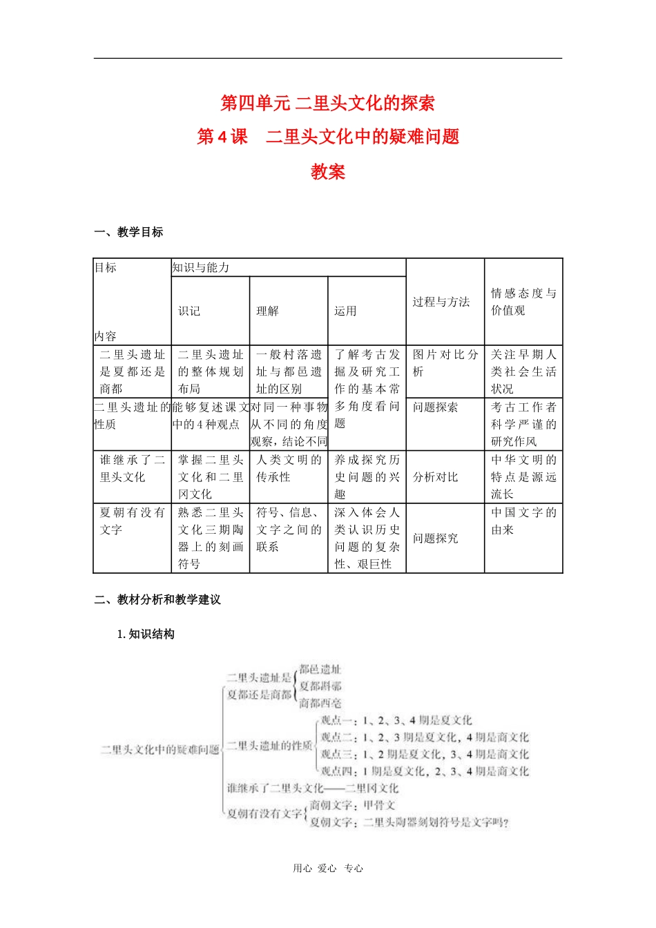 高中历史：4.4《二里头文化中的疑难问题》教案（新人教版选修5）_第1页