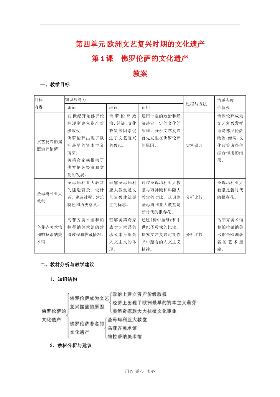 高中历史：4.1《佛罗伦萨的文化遗产》教案（新人教版选修6）_第1页