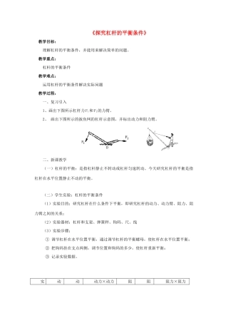 八年级物理下册《6.5 探究杠杆的平衡条件》教案3 （新版）粤教沪版-（新版）粤教沪版初中八年级下册物理教案