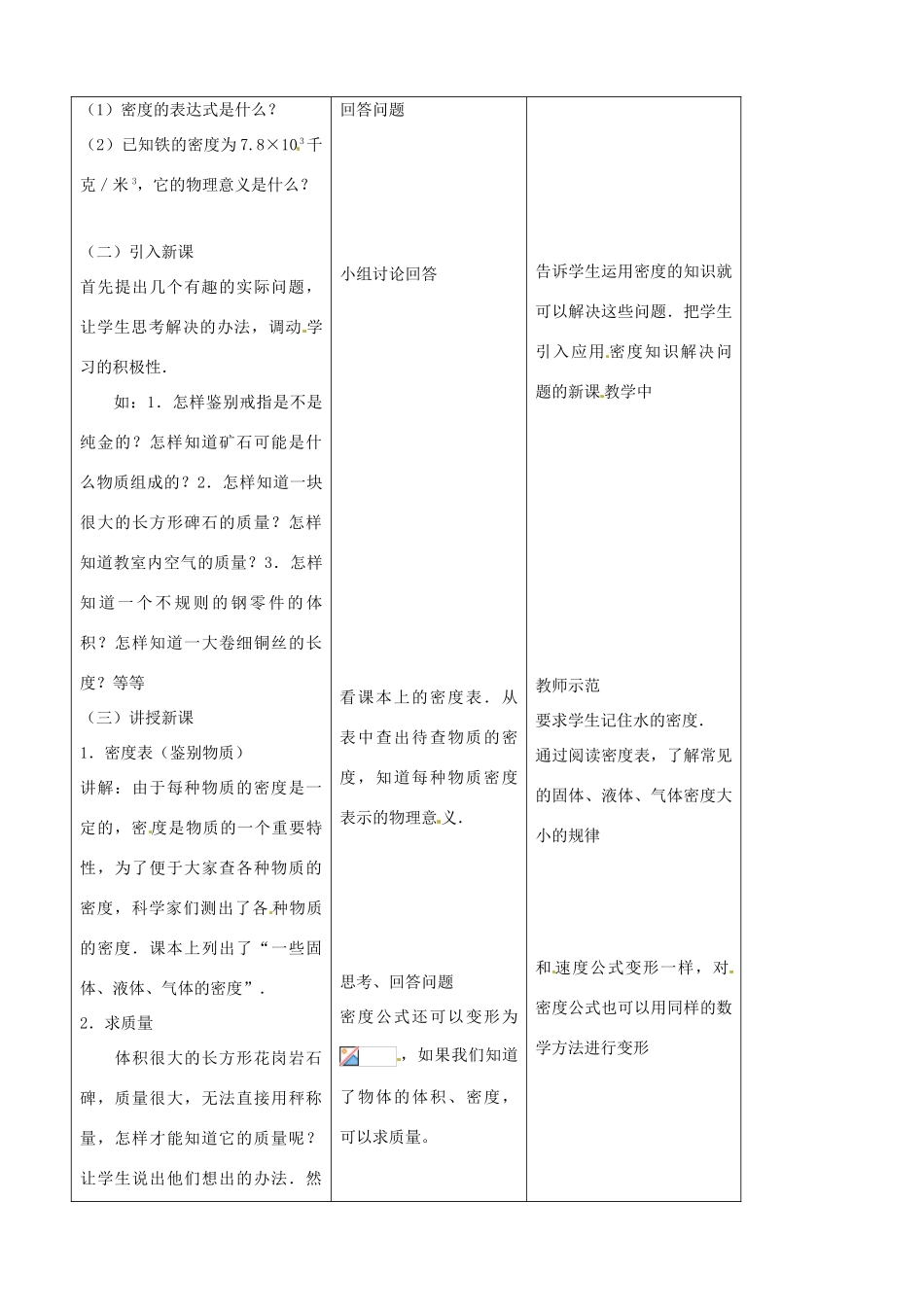 八年级物理上册 5.3《密度的应用》教学设计 （新版）粤教沪版-（新版）粤教沪版初中八年级上册物理教案_第2页