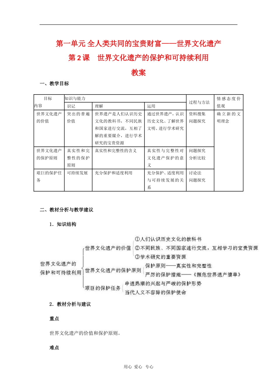 高中历史：1.2《世界文化遗产的保护和可持续利用》教案（新人教版选修6）_第1页