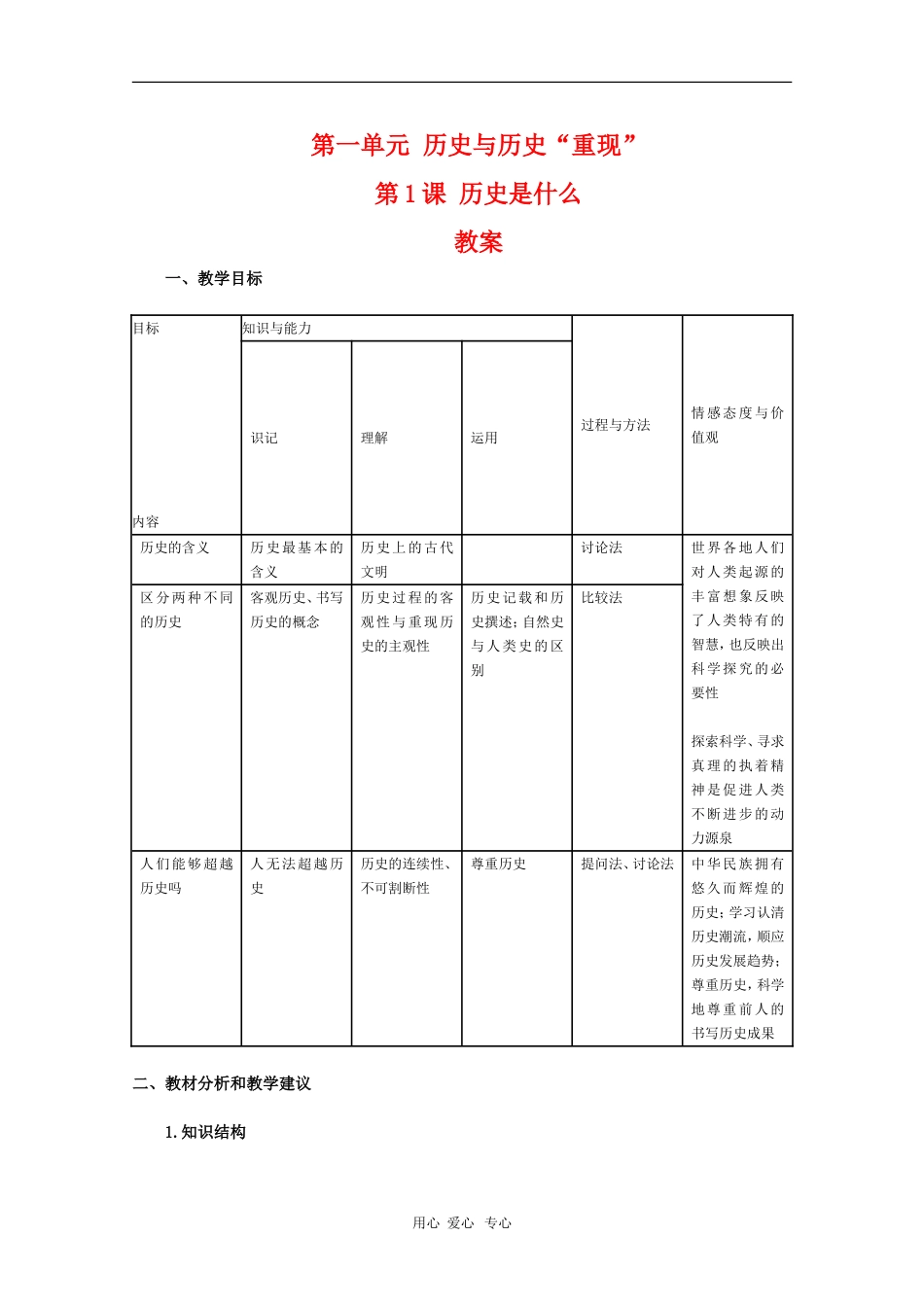 高中历史：1.1《历史是什么》教案（新人教版选修5）_第1页