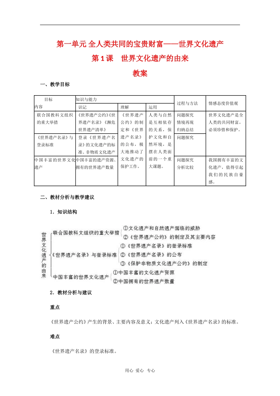 高中历史：1.1《世界文化遗产的由来》教案（新人教版选修6）_第1页