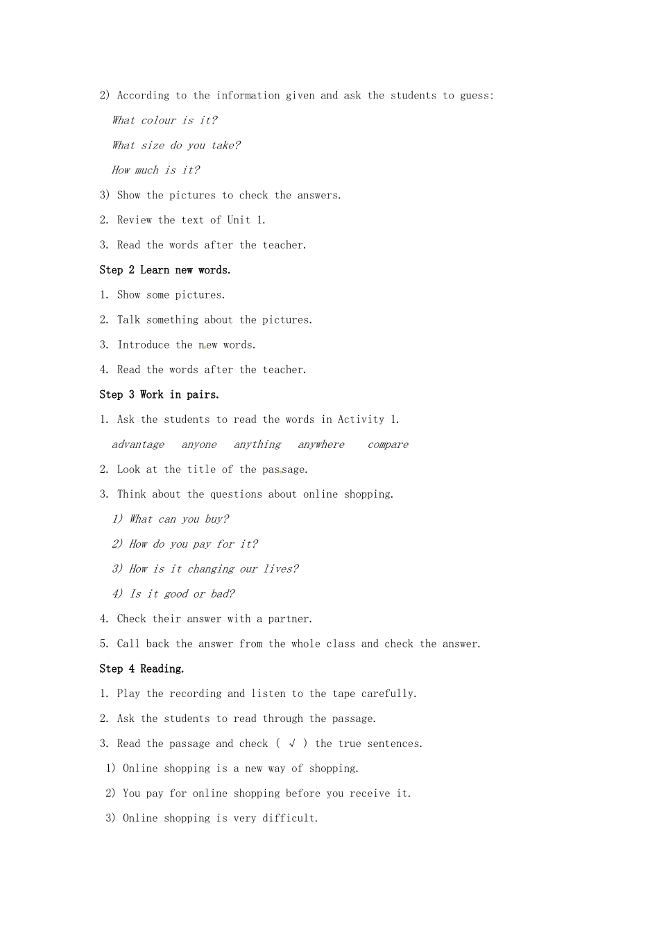 七年级英语下册《Module 5 Shopping Unit 2 You can buy everything on the Internet》教案 （新版）外研版-（新版）外研版初中七年级下册英语教案_第3页