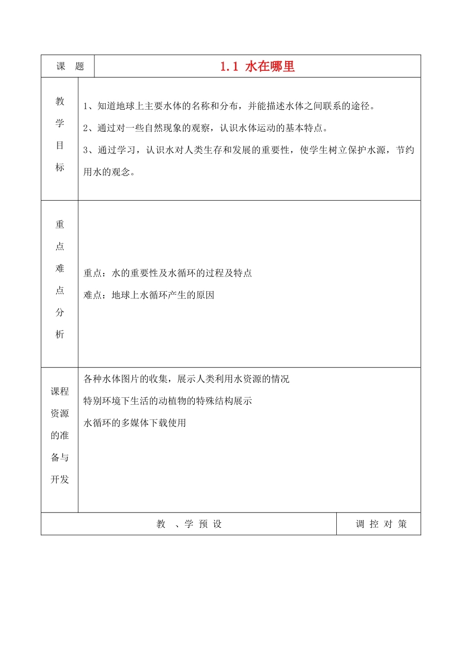 七年级科学上册《水在哪里》教案2 浙教版_第1页