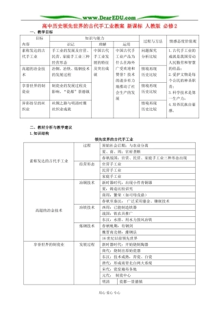 高中历史领先世界的古代手工业教案 新课标 人教版 必修2