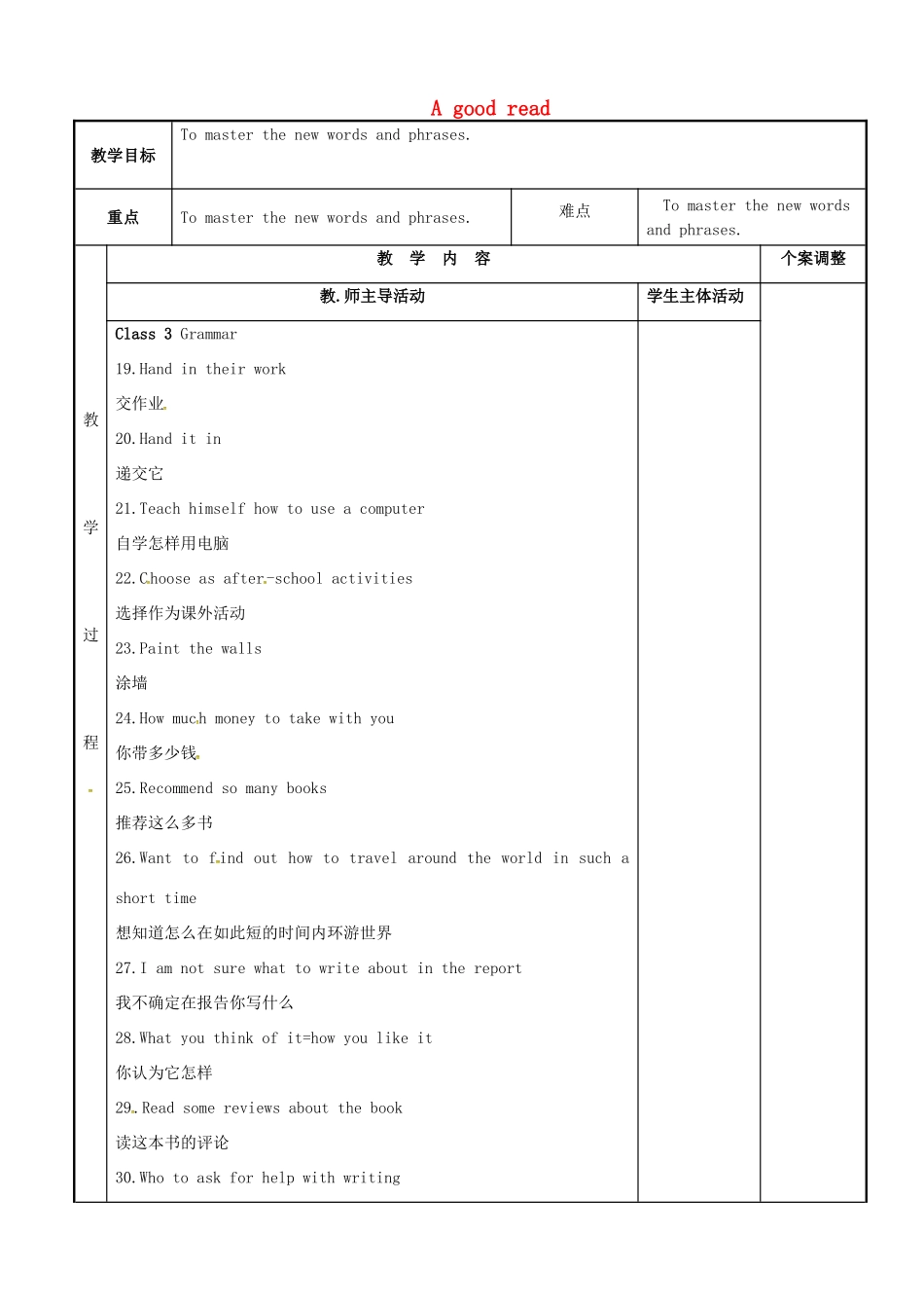八年级英语下册 Unit 4 A good read复习教案2 （新版）牛津版-（新版）牛津版初中八年级下册英语教案_第1页