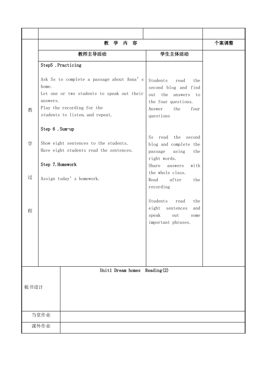 七年级英语下册 Unit 1 Dream homes Reading 2教案 （新版）牛津版-（新版）牛津版初中七年级下册英语教案_第2页