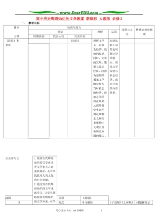 高中历史辉煌灿烂的文学教案 新课标 人教版 必修3