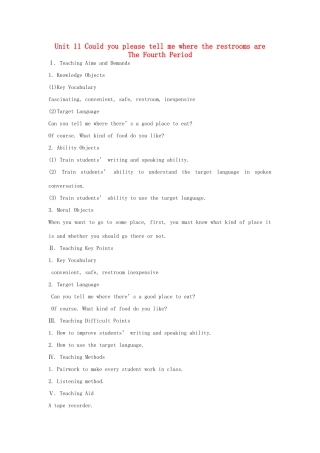 九年级英语全册 Unit 11 Could you please tell me where the restrooms are The 4th Period示范教案 人教新目标版