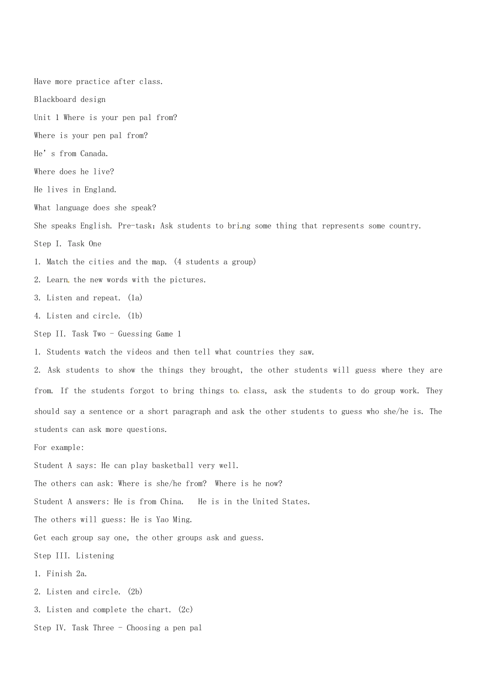 七年级英语下册 Unit1教案二 人教新目标版_第2页