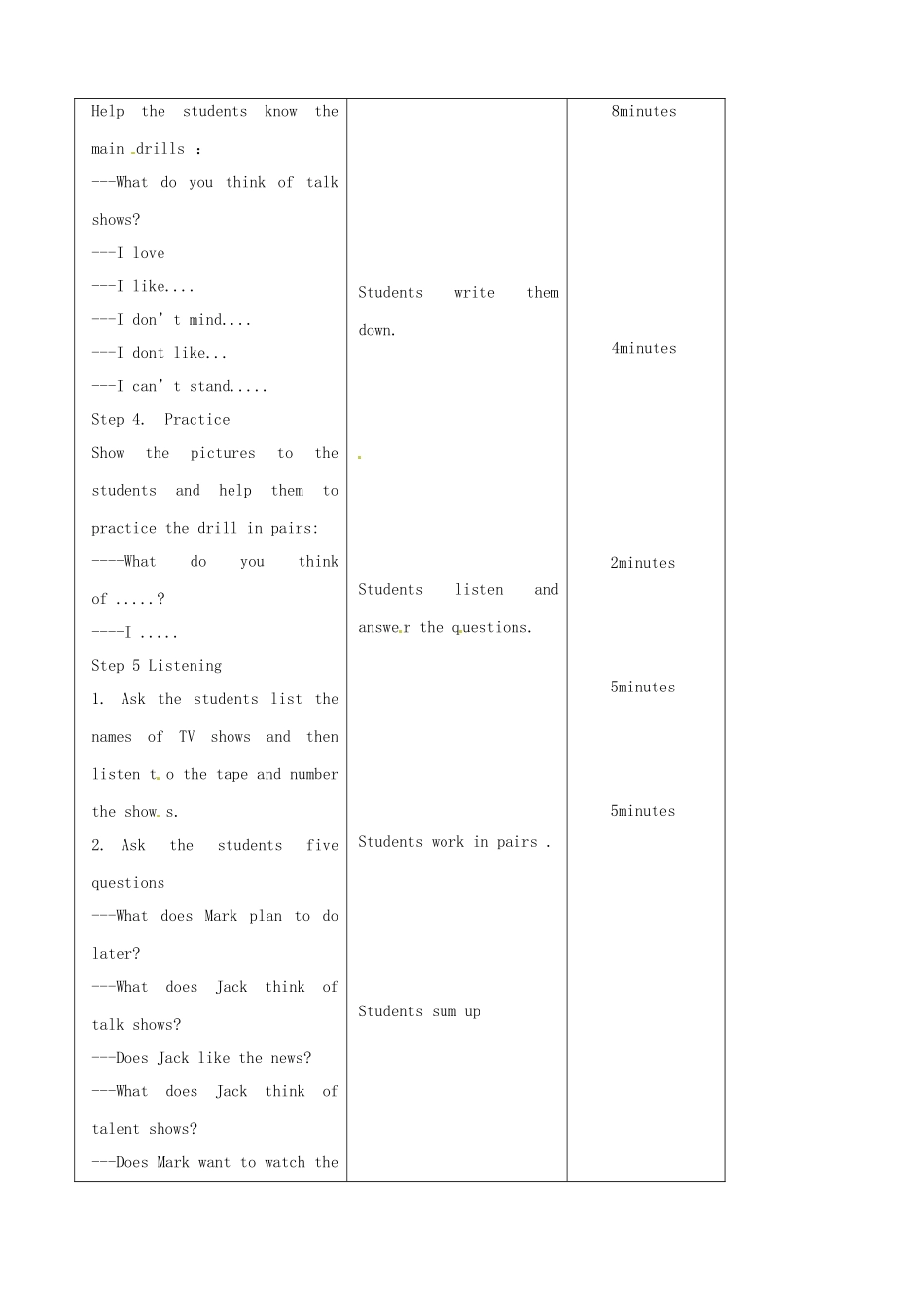 吉林省四平市第十七中学八年级英语上册 Unit 5 Do you want to watch a game show（第1课时）教案 （新版）人教新目标版_第3页