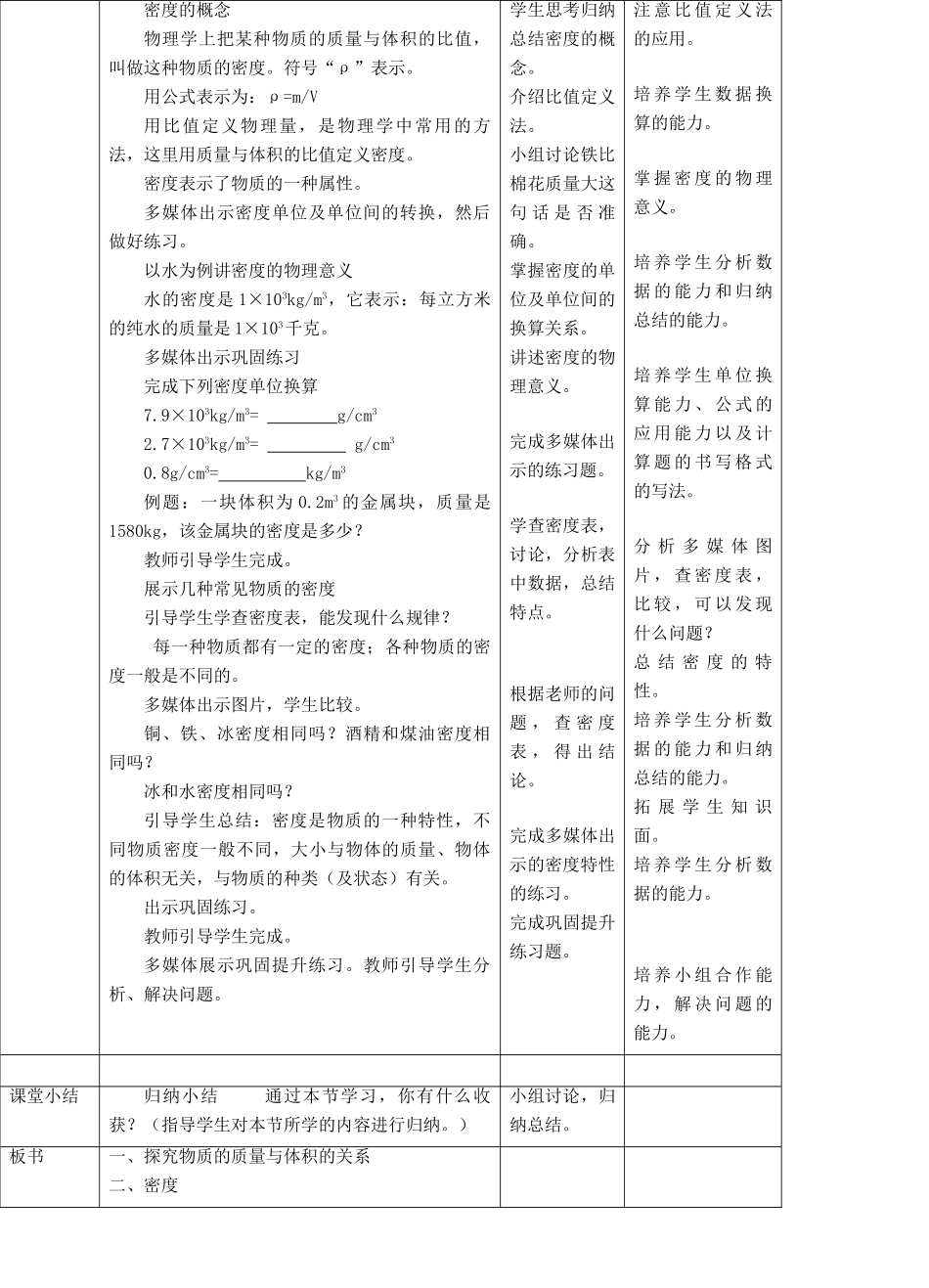 八年级物理上册 5.2 探究物质的密度教学设计 （新版）粤教沪版-（新版）粤教沪版初中八年级上册物理教案_第3页