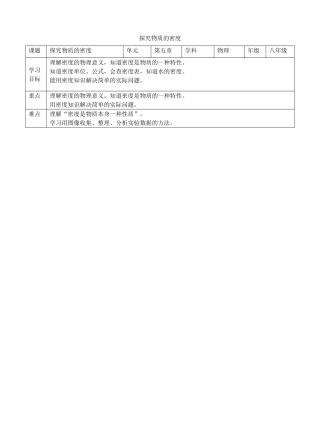 八年级物理上册 5.2 探究物质的密度教学设计 （新版）粤教沪版-（新版）粤教沪版初中八年级上册物理教案