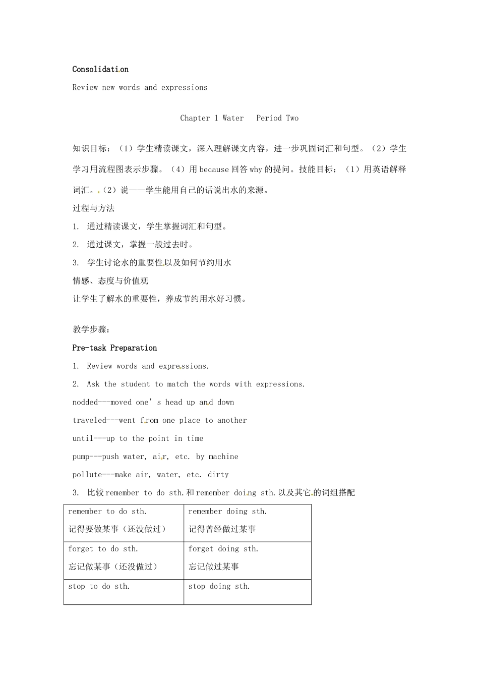 八年级英语上册 CHAPTER ONE Water教案 牛津深圳版_第3页