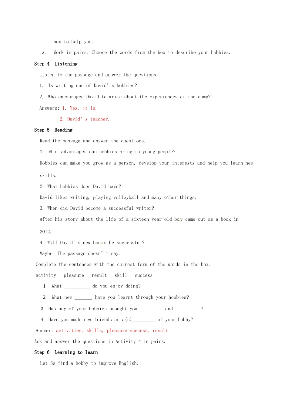 学年八年级英语下册 Module 6 Hobbies Unit 2 Hobbies can make you grow as a person教案 （新版）外研版-（新版）外研版初中八年级下册英语教案_第2页