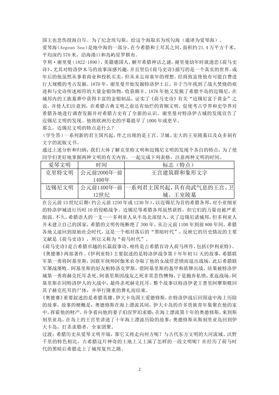 高中历史第5课爱琴文明与古希腊城邦制度教案岳麓版必修1_第2页