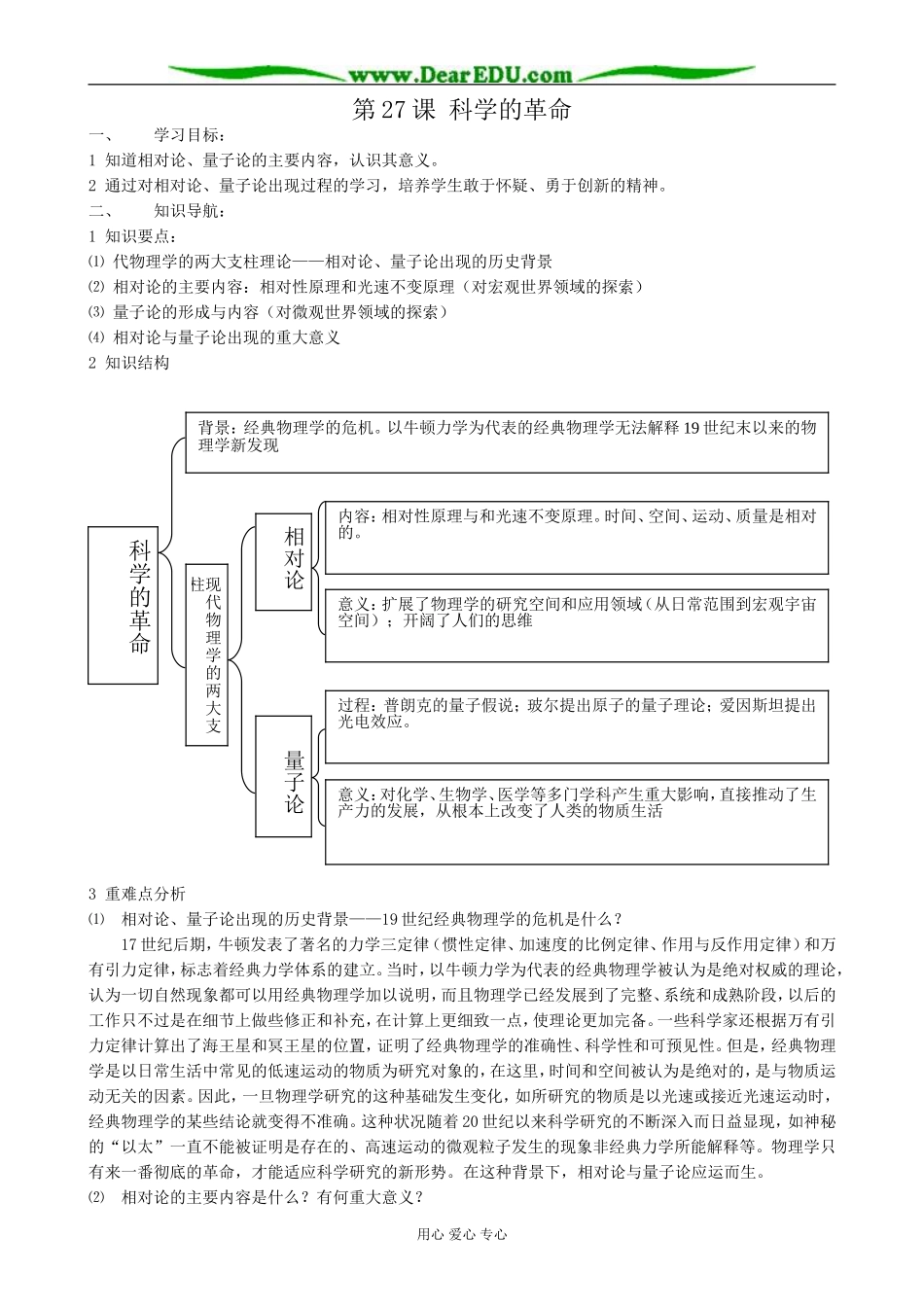 高中历史第27课 科学的革命教案 岳麓版 必修2_第1页