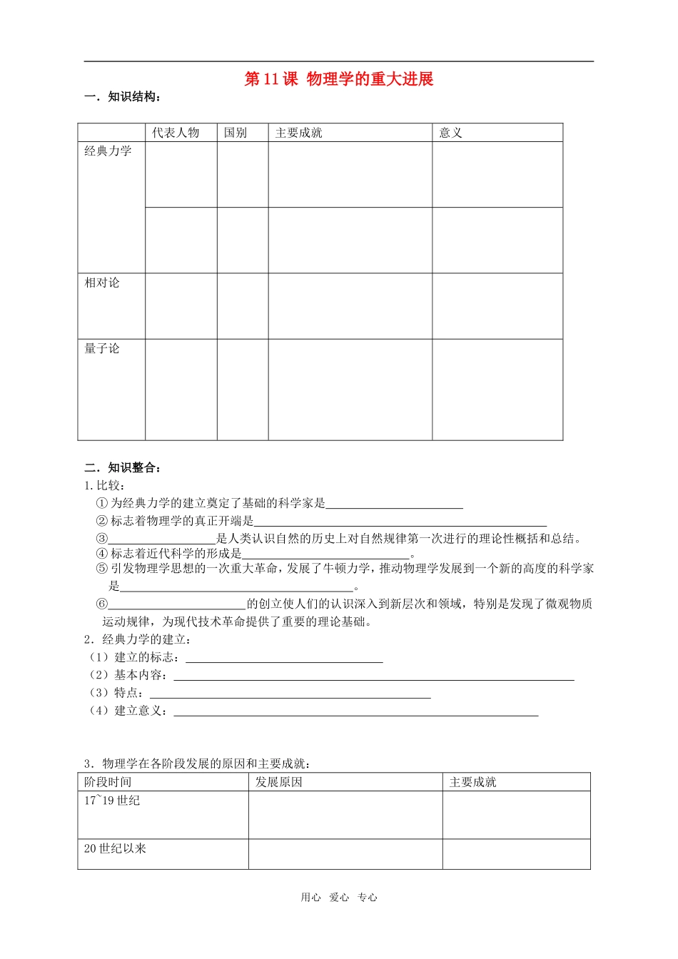 高中历史第11课　物理学的重大进展　教案2人教版必修3_第1页