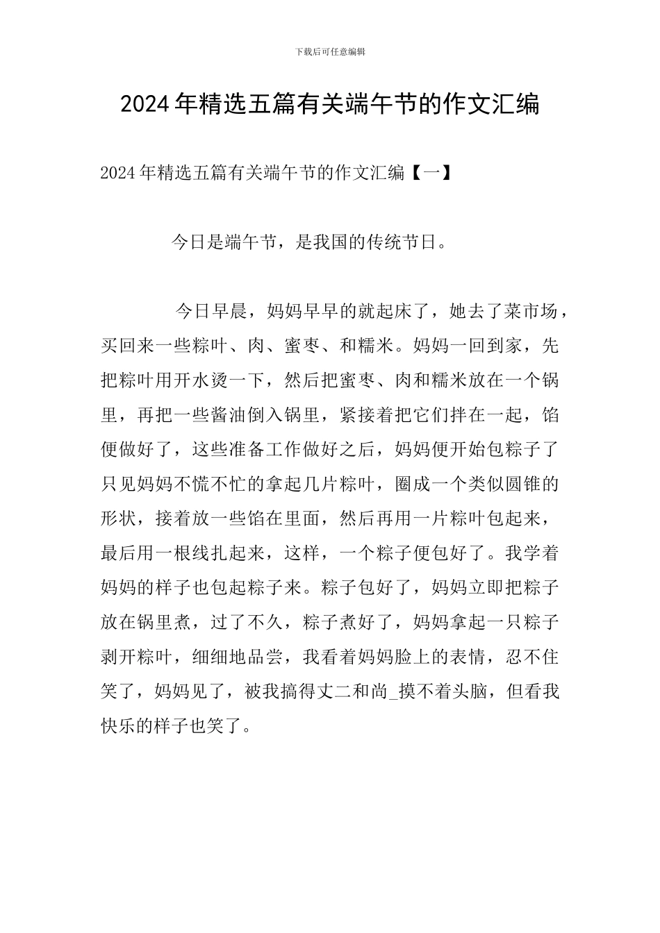 2024年精选五篇有关端午节的作文汇编_第1页