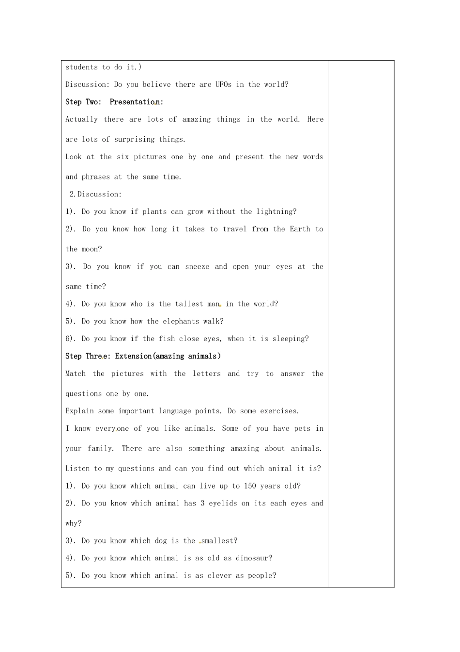 七年级英语下册 Unit 5 Amazing things Welcome to the unit and comic strip教案 （新版）牛津版-（新版）牛津版初中七年级下册英语教案_第2页