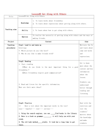 九年级英语下册 Unit 9 Lesson 49 Get Along with Others教学设计 （新版）冀教版