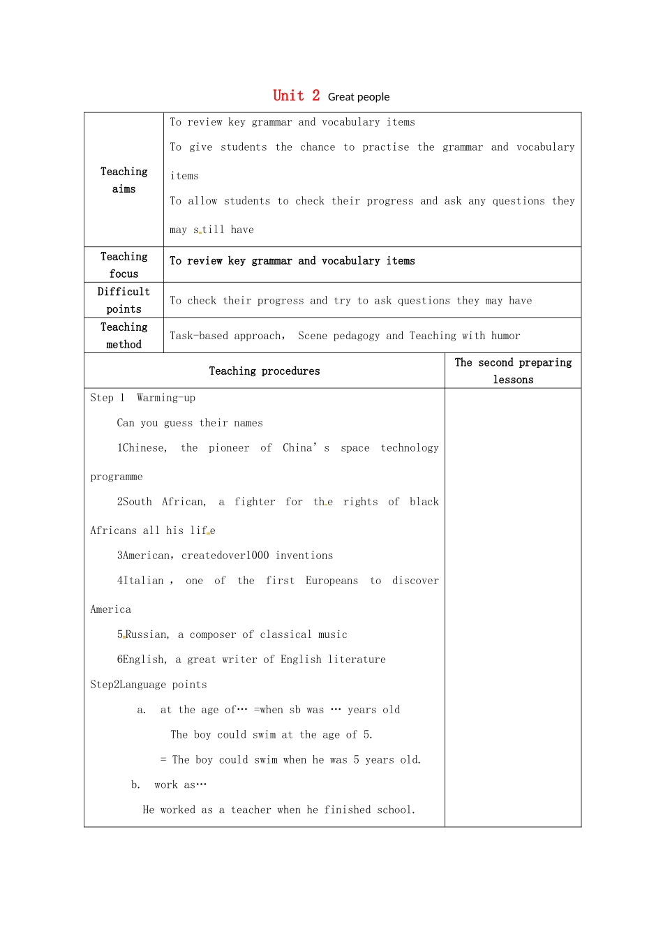 九年级英语下册 Unit 2 Great people Revision教案 （新版）牛津版-（新版）牛津版初中九年级下册英语教案_第1页