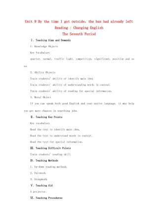 九年级英语全册 Unit 9 By the time I got outside，the bus had already left The Seventh Period教案 人教新目标版