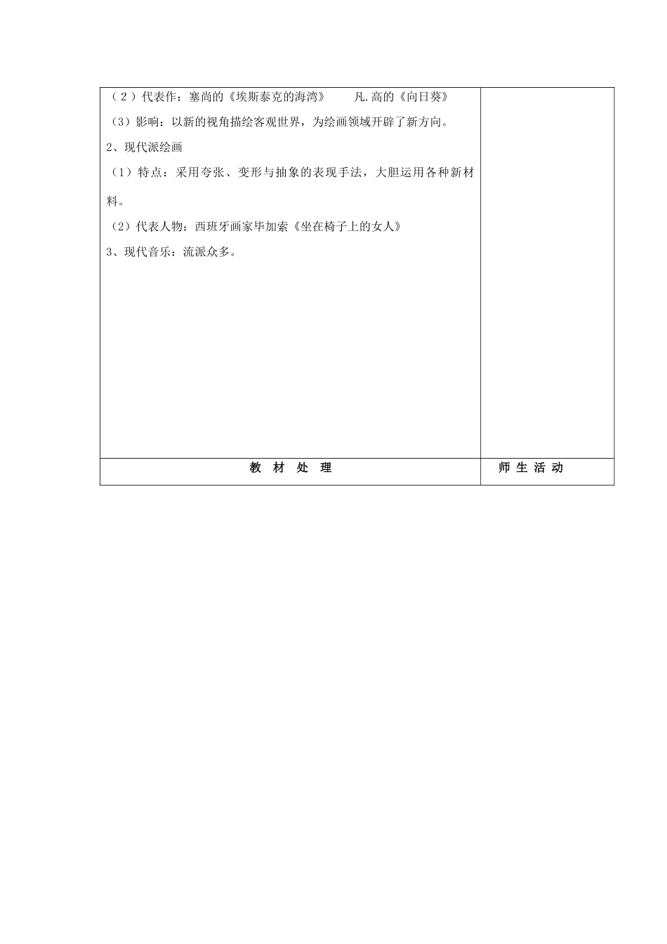 高中历史复习 第四单元 19世纪以来的世界文化 第18课 音乐与美术教案 岳麓版必修3-岳麓版高三必修3历史教案_第2页