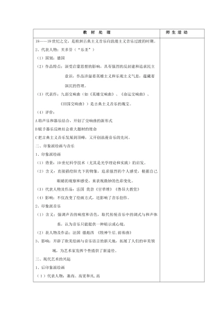 高中历史复习 第四单元 19世纪以来的世界文化 第18课 音乐与美术教案 岳麓版必修3-岳麓版高三必修3历史教案