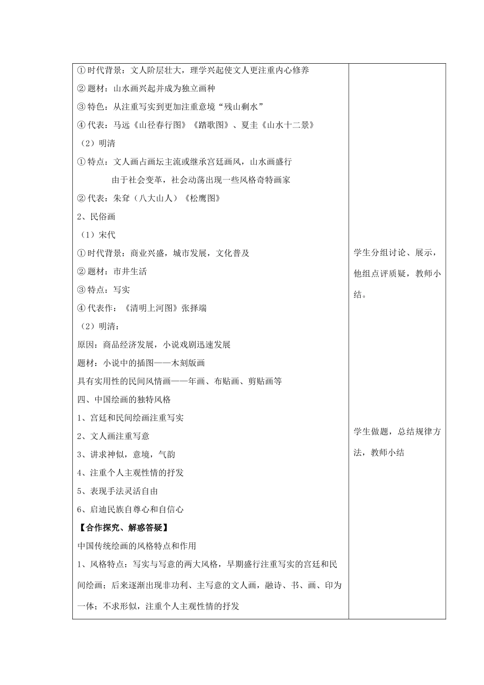 高中历史复习 第二单元 中国古代文艺长廊 第8课 笔墨丹青教案 岳麓版必修3-岳麓版高三必修3历史教案_第3页
