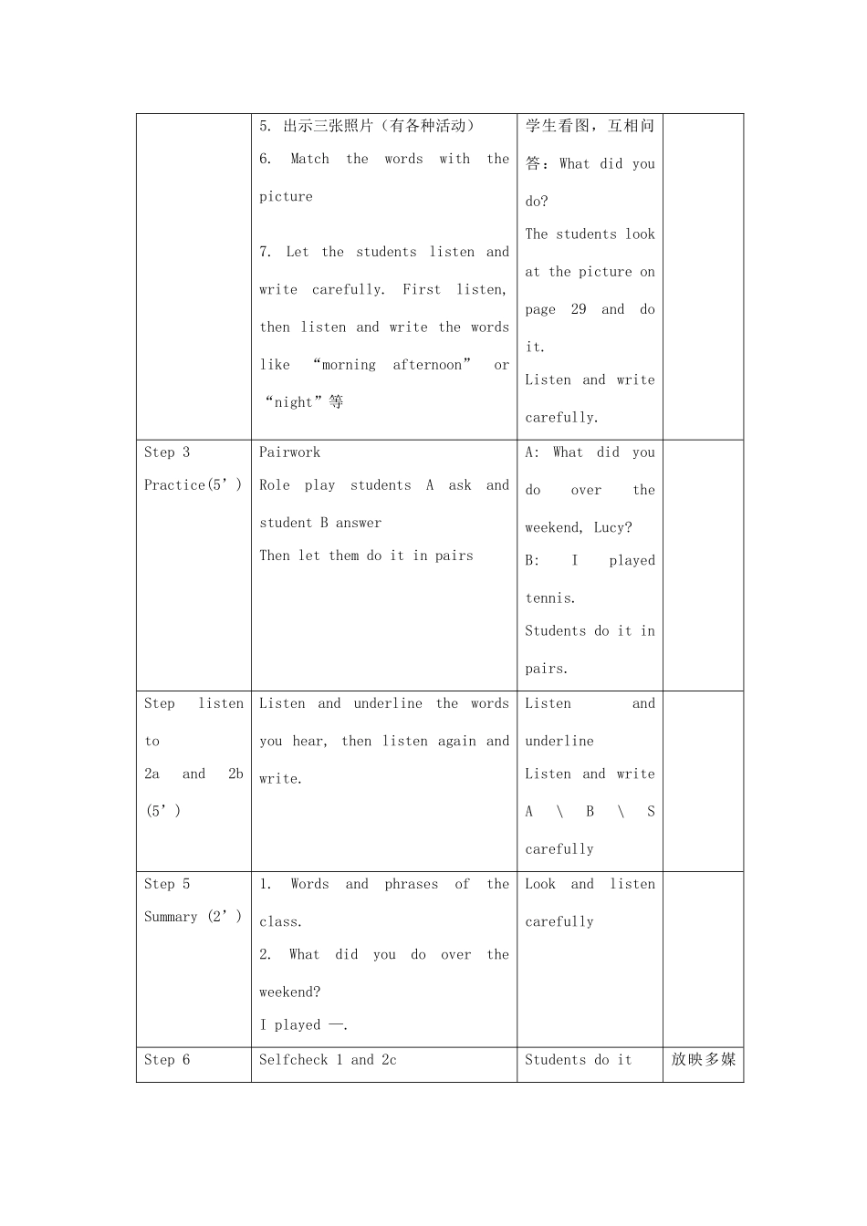 七年级英语上册 Unit 7《How was your weekend》教案2 鲁教版_第3页