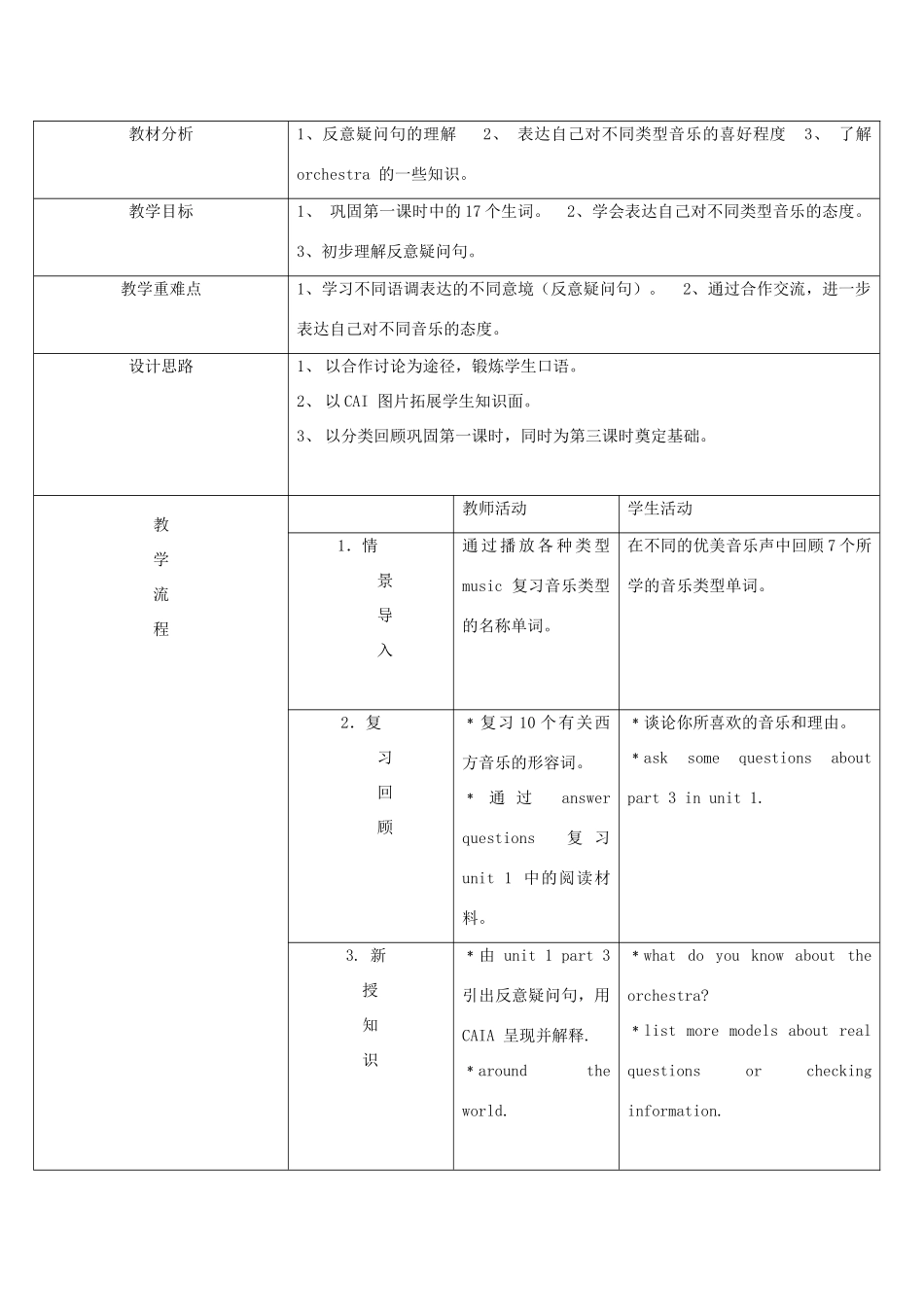 八年级英语上册 Module 5 Western music 全模块教案 外研版_第3页