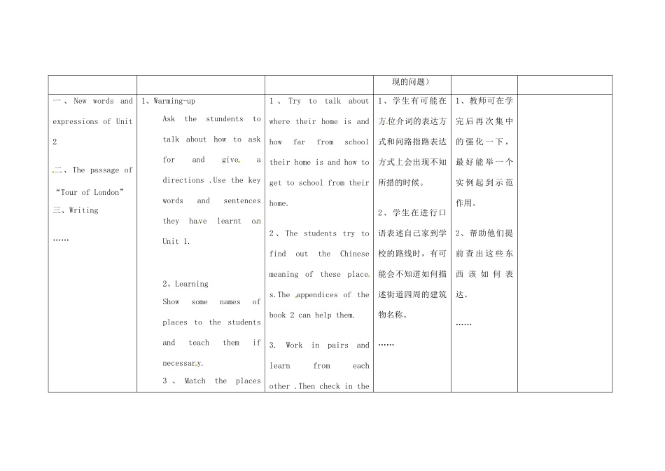 四川省华蓥市明月镇七年级英语下册 Module 6 Around town Unit 2 The London Eye is on your right教案1 （新版）外研版_第2页