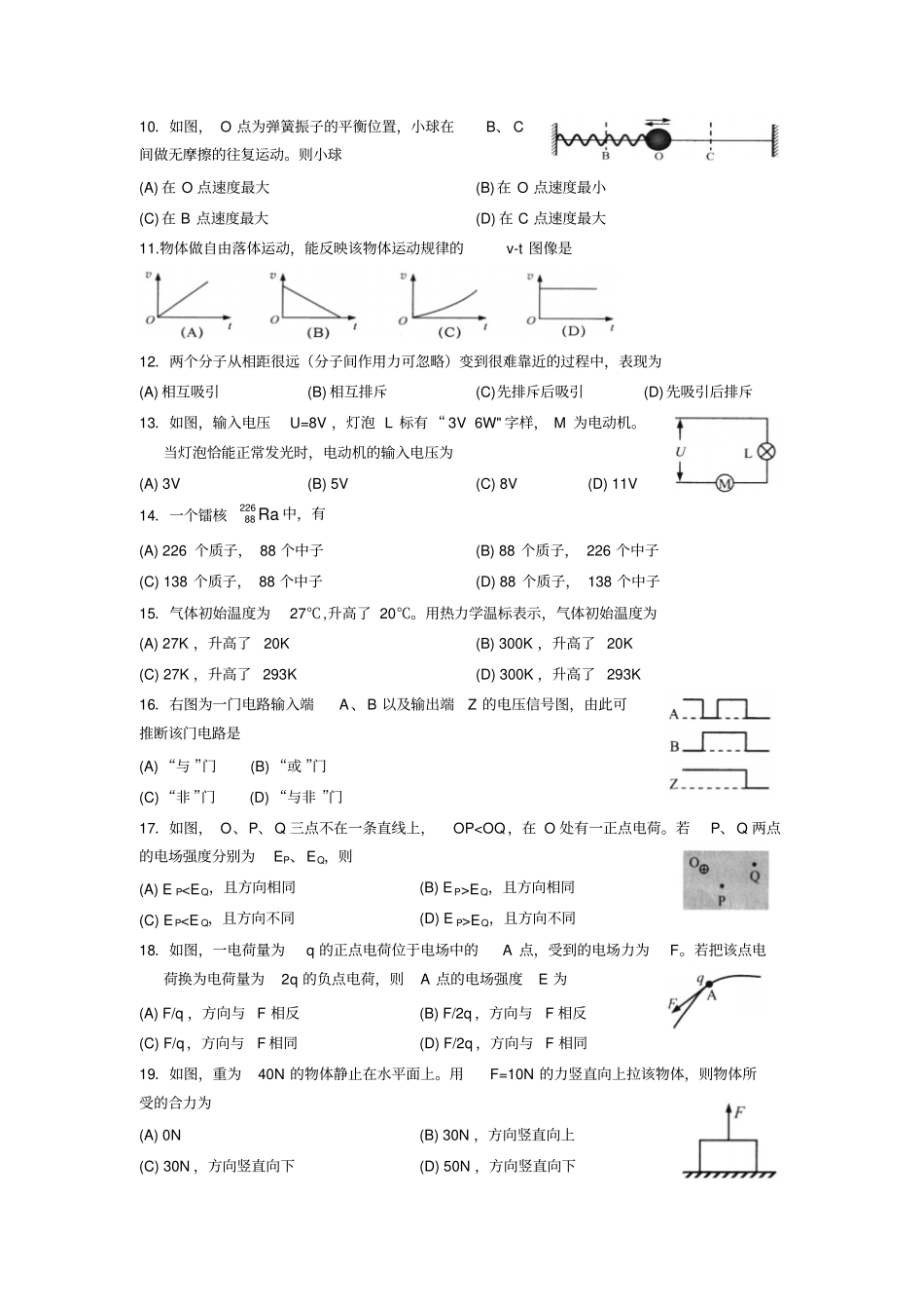 2016年上海普通高中学业水平合格性考试物理试题、答案及数据分析_第2页