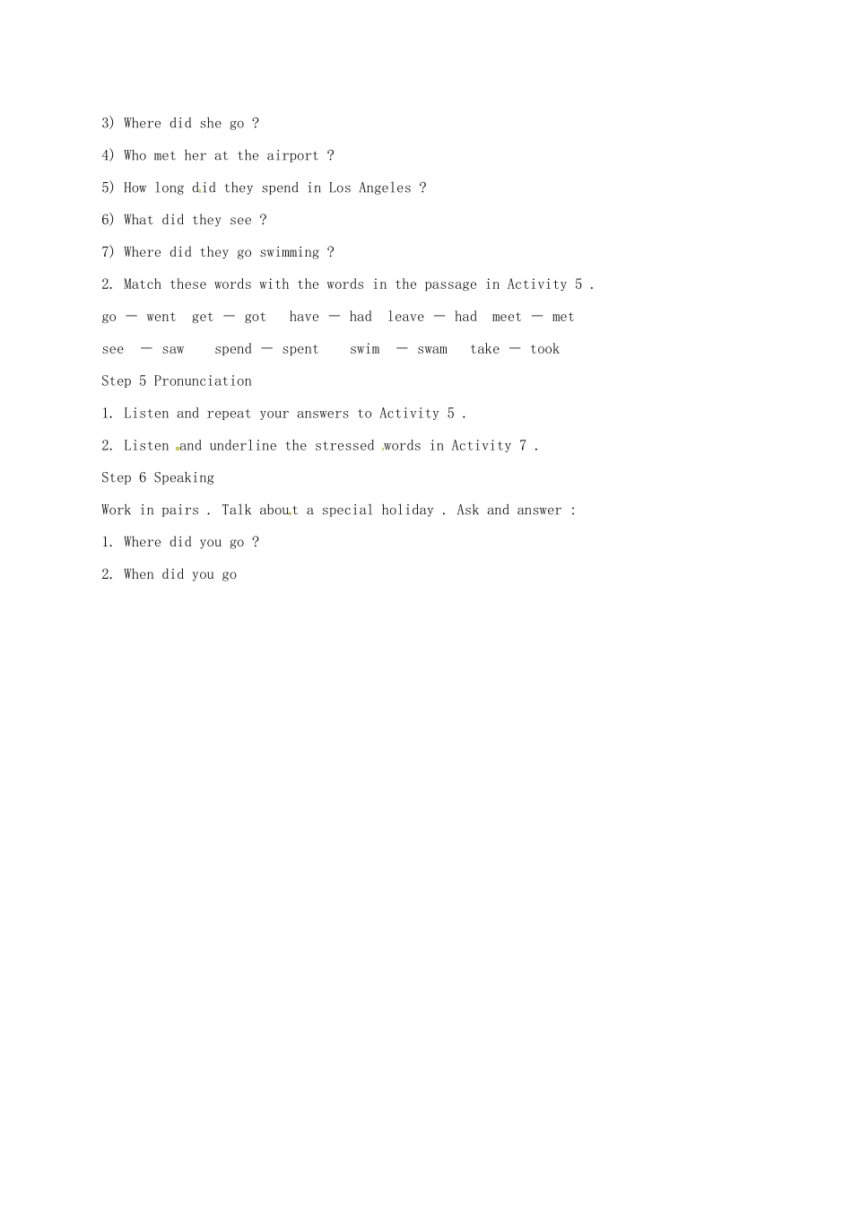 天津市宝坻区新安镇七年级英语下册 Module 10 A holiday journey Unit 1 What did you do教案 （新版）外研版-（新版）外研版初中七年级下册英语教案_第2页