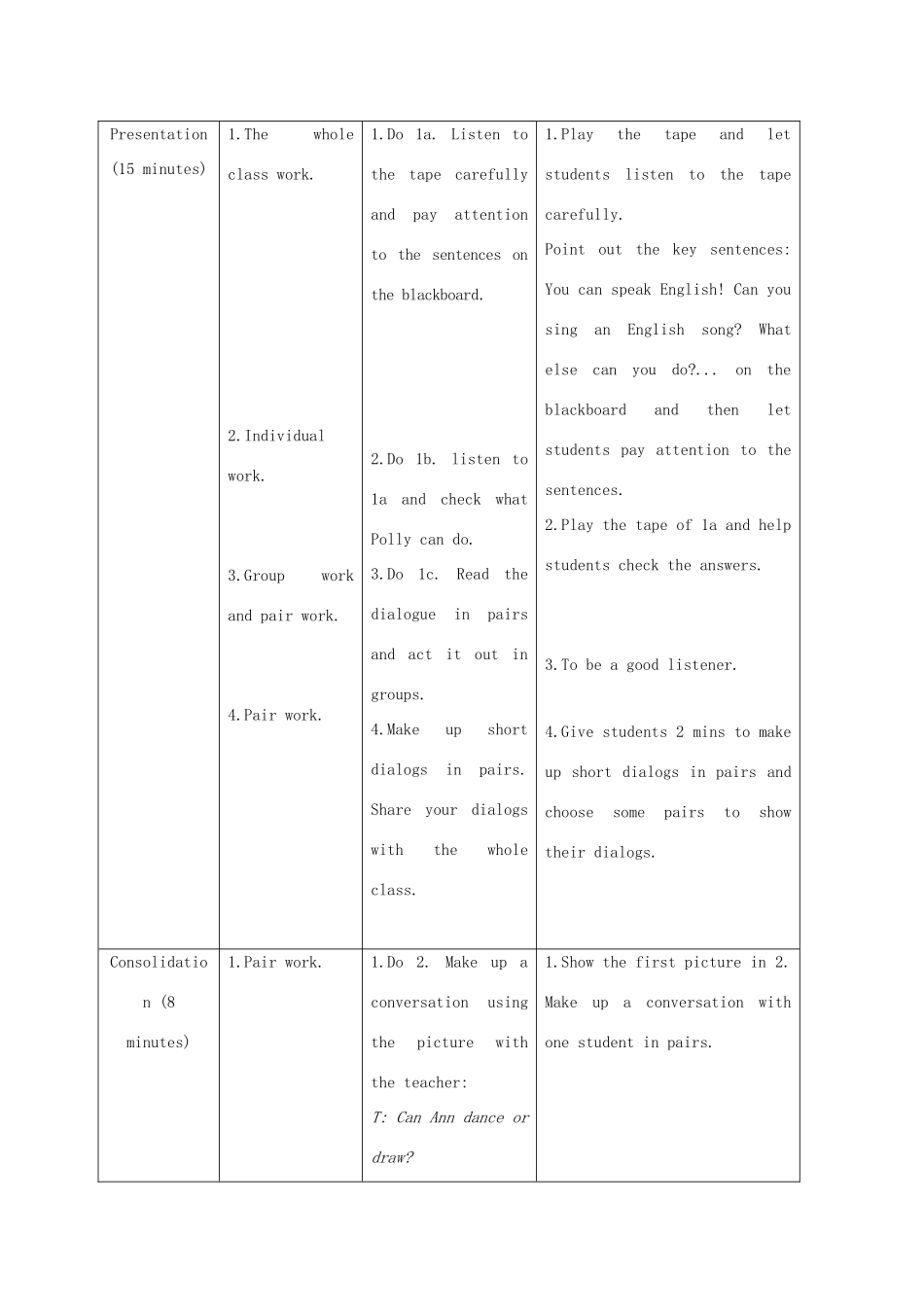 七年级英语下册 Unit 7 The Birthday Topic 2 I can dance and play the guitar Section B教案 （新版）仁爱版-（新版）仁爱版初中七年级下册英语教案_第3页