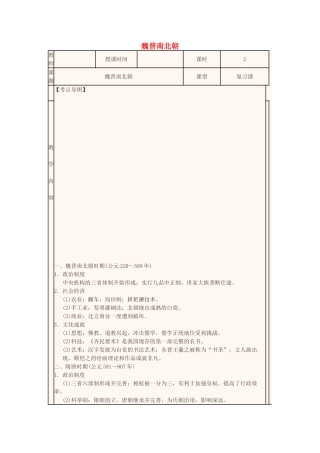 高中历史下学期第六周 魏晋南北朝教学设计-人教版高中全册历史教案