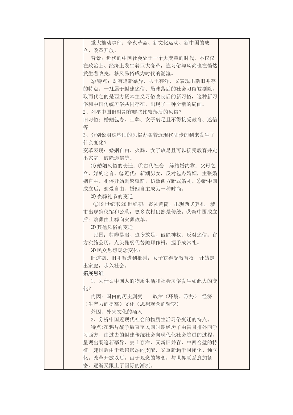 高中历史下学期第八周 物质生活和社会习俗的变迁教学设计-人教版高中全册历史教案_第3页