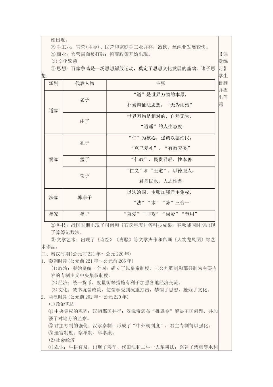高中历史下学期第3周 先秦教学设计-人教版高中全册历史教案_第2页