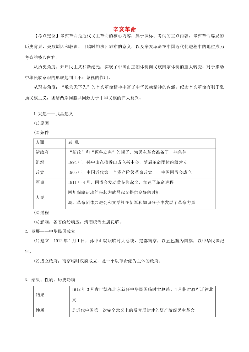 高中历史上学期第8周《辛亥革命》教学设计-人教版高中全册历史教案_第1页