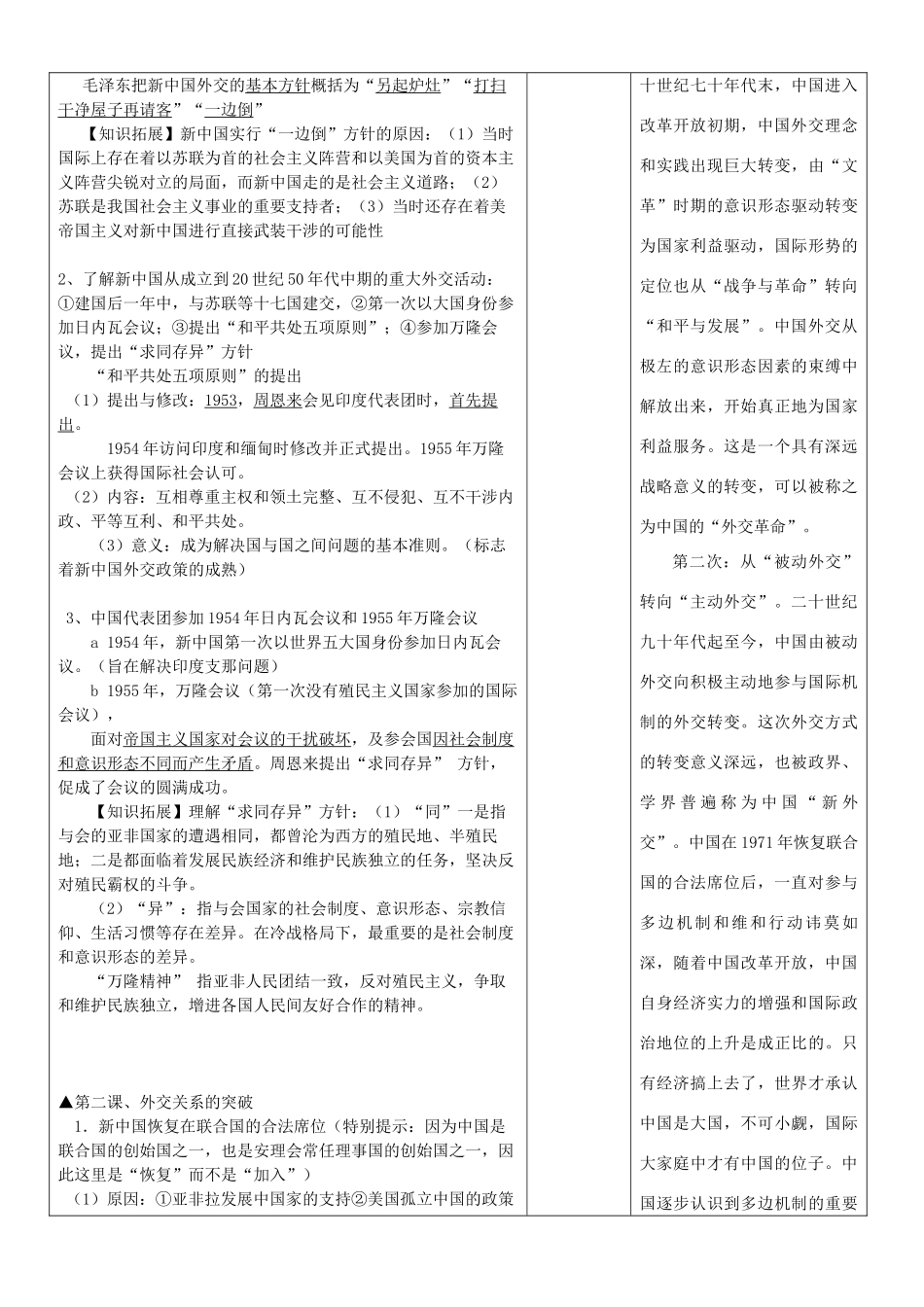 高中历史上学期第2周 专题五 现代中国的对外关系教学设计 必修1-人教版高中必修1历史教案_第2页